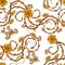 Gold chains, damask curl and golen roses seamless pattern. luxury illustration. golden roses.