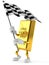 Gold character waving race flag