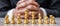 Gold Chess figure team King, Queen, Bishop, Knight, Rook and Pawn with businessman manager background. Strategy, Success,