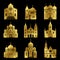 Gold christian church icons on black background