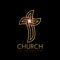 Gold Christian Church Logo Design with Cross on Black Background