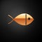 Gold Christian fish symbol icon isolated on black background. Jesus fish symbol. Vector Illustration