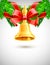 Gold christmas bell with red ribbon on fir decor