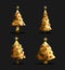 Gold christmas tree set polygon triangle low poly