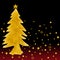 Gold Christmas trees with star and snowfall.Confetti Gold color Christmas tree watercolor illustration on black red background.Des