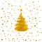 Gold Christmas trees with star and snowfall.Confetti Gold color Christmas tree watercolor illustration isolated on white backgroun