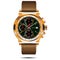 Gold chronograph watch with brown wrist leather on white background vector.