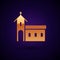 Gold Church building icon isolated on black background. Christian Church. Religion of church. Vector Illustration