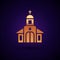 Gold Church building icon isolated on black background. Christian Church. Religion of church. Vector Illustration