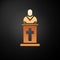 Gold Church pastor preaching icon isolated on black background. Vector Illustration