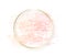 Gold circle frame with pastel nude pink texture and shadow isolated on white background. Geometric round shape border in