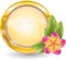 Gold circle frame with pink frangipani flower