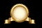 Gold circle frame and ribbon with shine and sparkle light effect vector illustration. Realistic 3d golden circular ring