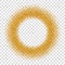 Gold circle glitter frame. Golden confetti dots round, white transparent background. Bright texture pattern Christmas