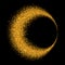 Gold circle. Light glitter effect. Golden ring, isolated black background. Ellipse magic element. Foil texture