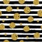 Gold circles on black handdrawn line. Trendy seamless pattern