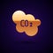 Gold CO2 emissions in cloud icon isolated on black background. Carbon dioxide formula, smog pollution concept