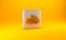 Gold CO2 emissions in cloud icon isolated on yellow background. Carbon dioxide formula, smog pollution concept