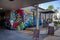 Gold Coast Queensland Australia October 20 2018 mural graffiti wall art on front road side entrance of a coffee shop