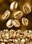 Gold coffee beans falling down
