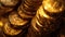 Gold coin on the background of vintage gold coins selective focus money abstraction