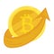 Gold coin bitcoin. Course going up. Crypto currency. Graphic growth bitcoin. Mining of electronic currency. Vector icon