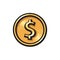Gold coin with dollar sign icon. USD currency symbol. Money concept. Vector illustration on white background.