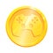 Gold coin gamepad icon. Leisure and entertainment logo. Video game controller sign joystick. Simple isolated pictogram