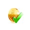 Gold coin and green checkmark.