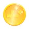 Gold coin health regeneration symbol crosses on white background. Three Geometric metal shape. Healing sign flat icon
