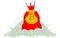 gold coin king bitcoin in a red royal robe and a large royal royal crown against the background of a large mountain heap