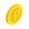 Gold coin with ruble sign icon, isometric 3d style