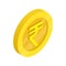 Gold coin with rupee sign icon, isometric 3d style