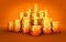 Gold coin stack on orange background