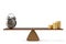 Gold coins and alarm clock on the seesaw.3D illustration