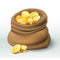 Gold coins bag. Golden coin wealth, big cash sack and money bonus 3D realistic vector illustration