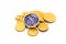 Gold coins and compass, business and travel concept.