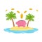 Gold coins falling in a piggy bank on a tropical island, offshore banking concept vector Illustration