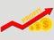 Gold coins and graph arrow up. Concept income and profits. Vector illustration.