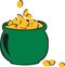 Gold coins in a green cauldron