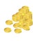 Gold coins in isometric. Foreign exchange savings.