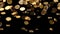 Gold coins raining on black background