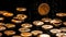 Gold coins raining on black background