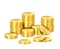 Gold coins stack. Realistic golden dollar coin money pile, stacked cash. Casino bonus, profits and income vector