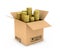 Gold coins in stack in side cardboard box