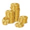 Gold Coins Stacks Vector. Golden Finance Icons, Sign, Success Banking Cash Symbol. Investment Concept. Realistic