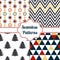 Gold collection of seamless patterns with blue, red, white colors. Set of seamless backgrounds with traditional symbols
