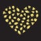 Gold color gemstones heart on a black background. Cartoon hand drawing. Isolated vector illustration.