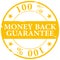 Gold colored 100% Money Back Guarantee grunge rubber stamp icon