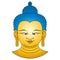 Gold colored Buddha head with blue hairs